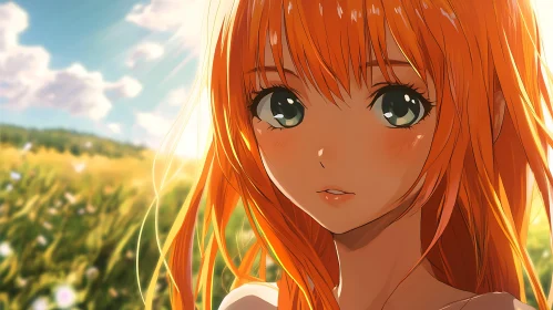 Beautiful Anime Girl in a Field of Flowers