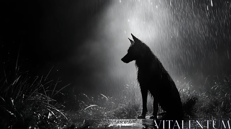Lone Wolf in the Rain AI Image