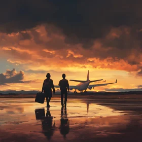 Silhouettes at Airport during Sunset