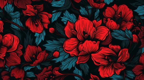 Luminous Red Floral Pattern on Dark Background