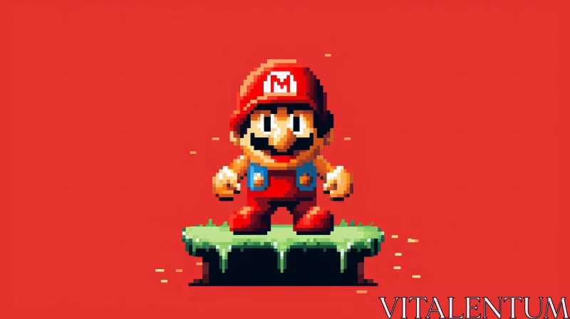 Pixelated Mario Art on a Red Background AI Image