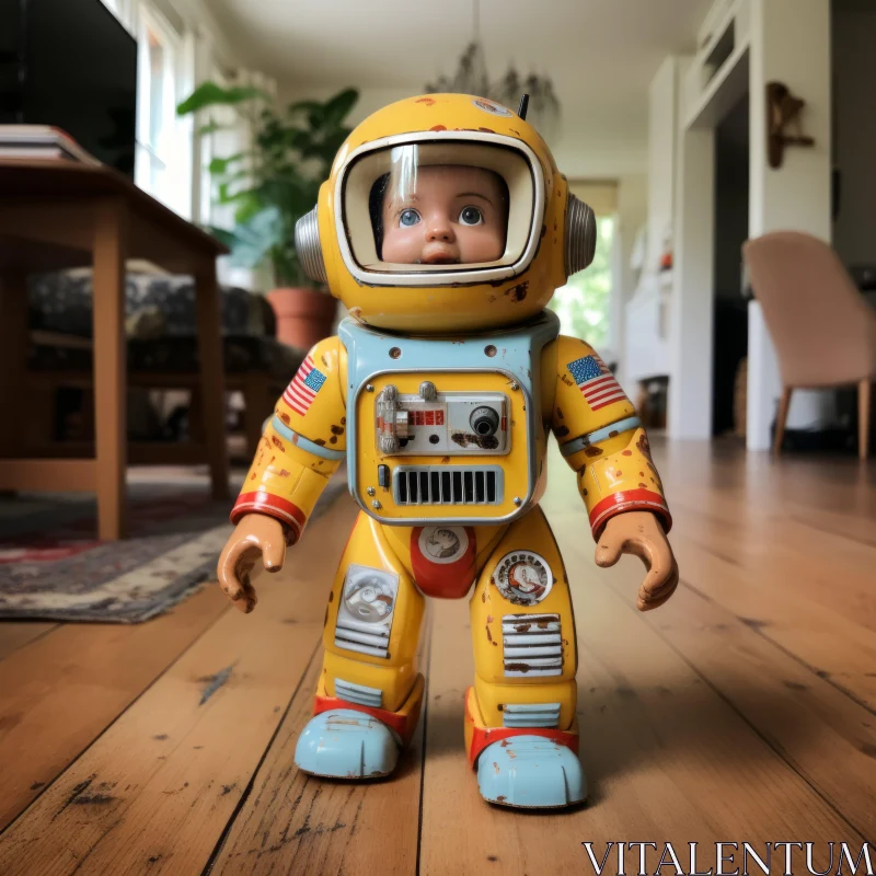 Vintage Styled Toy Astronaut in Yellow Suit AI Image