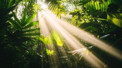 Tropical Jungle Illuminated by Sunbeams