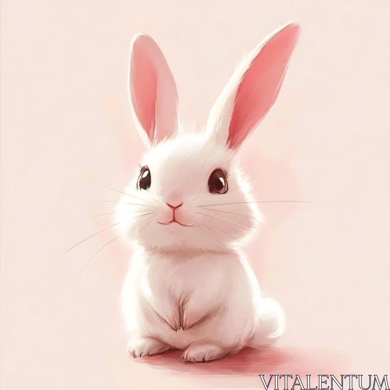 Fluffy White Bunny on Pink Background AI Image