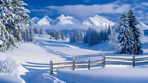 Snowy Winter Landscape with Mountains