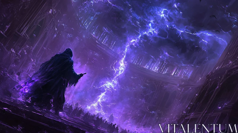 Cloaked Figure in Purple Haze AI Image