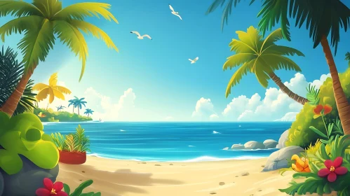 Idyllic Beach with Palm Trees