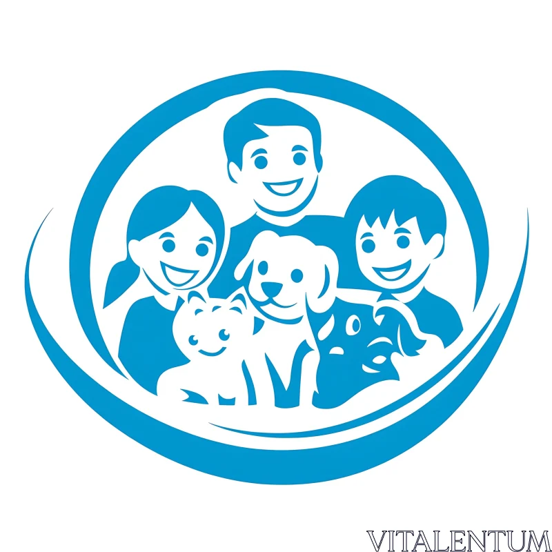 Family and Pets Together Graphic AI Image