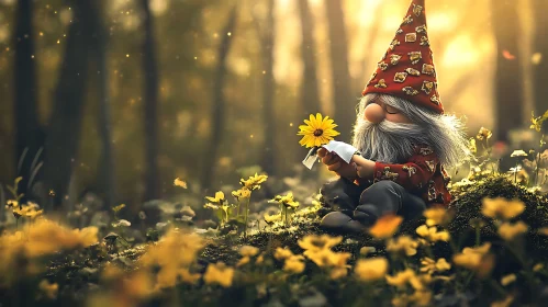 Forest Gnome with Yellow Flower