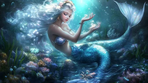 Mystical Mermaid with Glowing Orbs