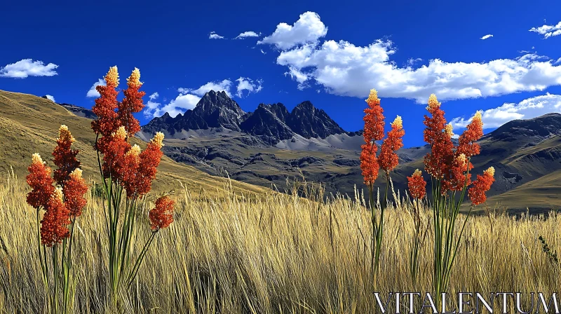 AI ART Mountains and Flowers Landscape