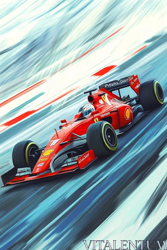 Exhilarating Red Formula 1 Car Racing on Track , AI F1 AI Image