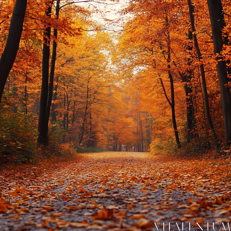 Golden Autumn Forest Trail AI Image