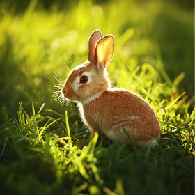 Rabbit Portrait in Green Grass