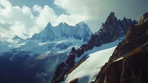 Majestic Snow Mountains Under Cloudy Sky