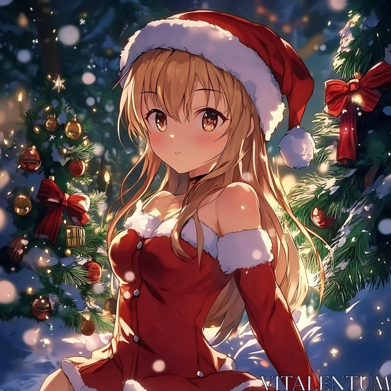 Festive Anime Girl in Christmas Scene AI Image