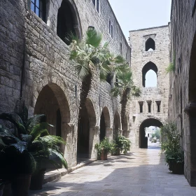 Historic Courtyard with Archways and Greenery