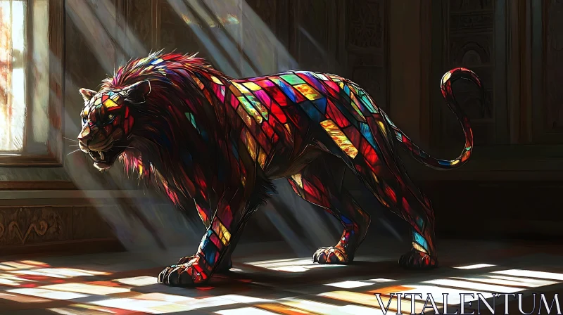 Lion Stained Glass Artwork AI Image