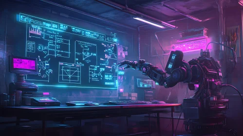 Neon Lit Robot Lab