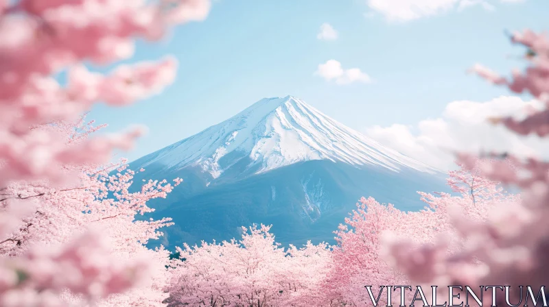 AI ART Fuji Mountain with Pink Sakura Flowers