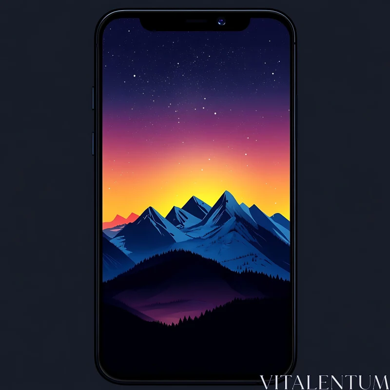 AI ART Starry Mountain Sunset Phone Screen