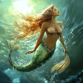 Aquatic Mermaid in Ocean Depths