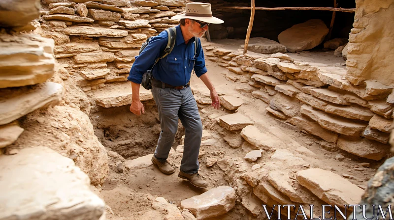 Man Exploring Ancient Ruins AI Image