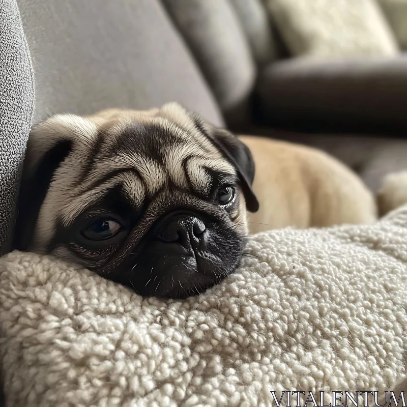 Content Pug Resting Indoors AI Image