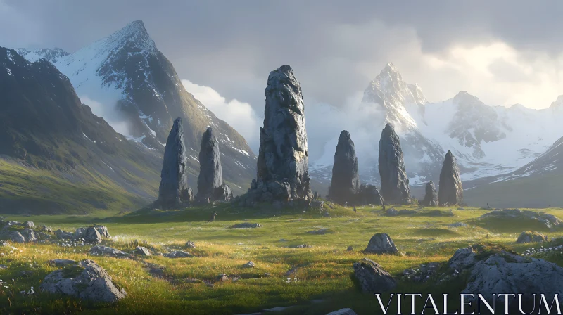 AI ART Mystical Stones in Alpine Meadow