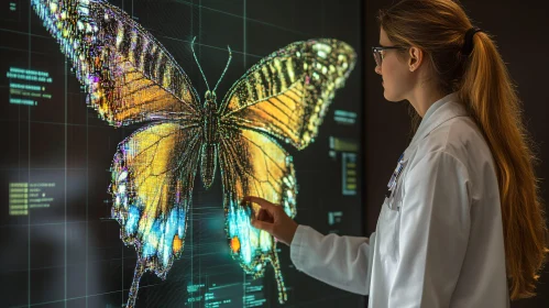 Woman Scientist and Butterfly Display