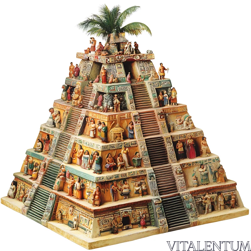 Miniature Figures Adorned Pyramid Replica AI Image