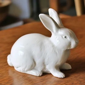 Porcelain Bunny Figurine on Wooden Table