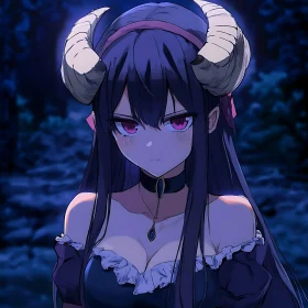 Anime Demon Girl in Dark Forest