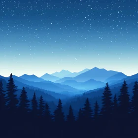 Tranquil Blue Mountain Landscape at Night