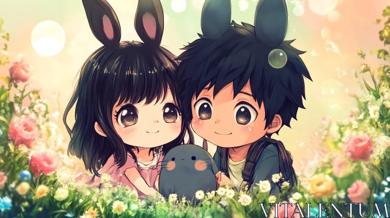 AI ART Charming Anime Kids with Bunny Ears