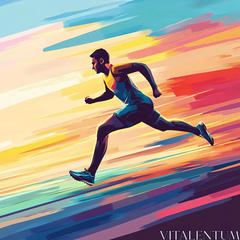 Energized Runner in Motion with Colorful Backdrop AI Image