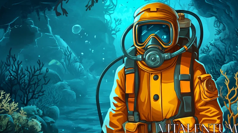 Oceanic Diver in Orange Suit AI Image