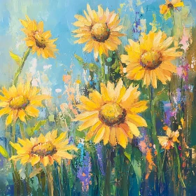 Floral Oil Painting with Sunflowers