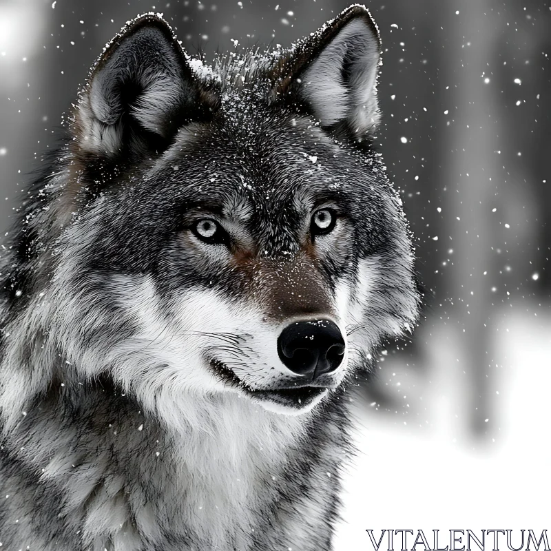 AI ART Snowy Wolf Close-Up