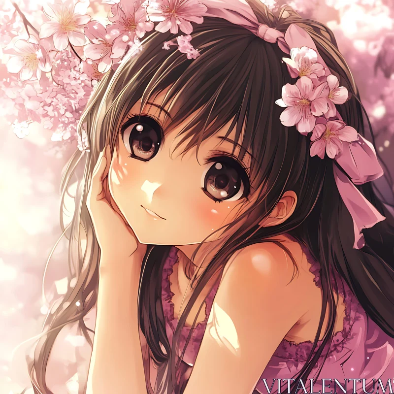 Charming Anime Girl in Blossom AI Image