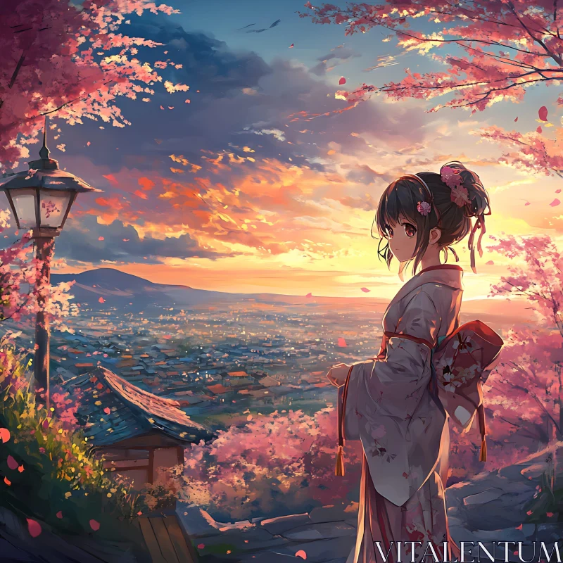 Serene Sunset with Traditional Japanese Aesthetics AI Image