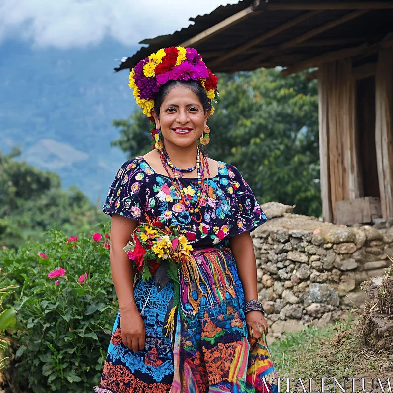 AI ART Colorful Woman Portrait with Floral Headdress