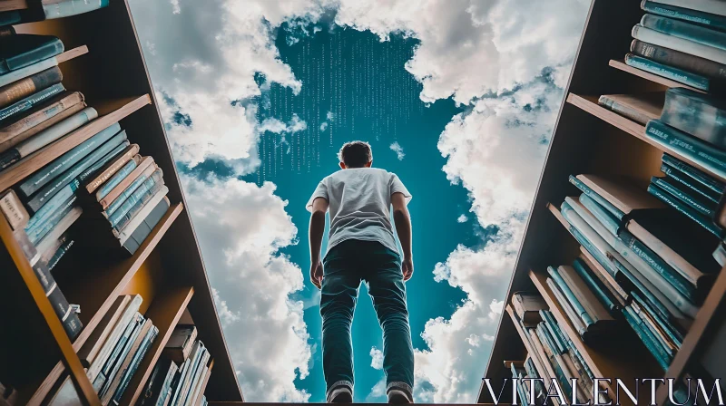 Skyward Gaze Among Books AI Image