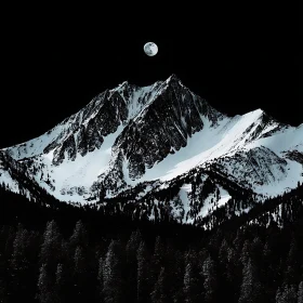 Monochrome Mountain Landscape with Moon