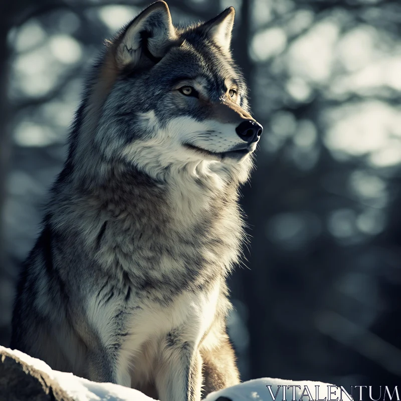 Portrait of a Wolf in Snow AI Image