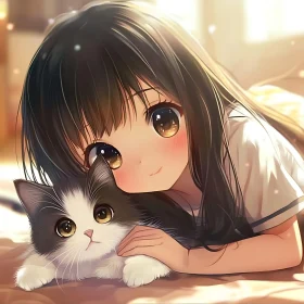 Anime Girl with Cat