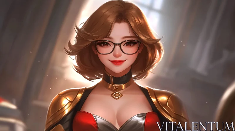 AI ART Anime Warrior Woman with Glasses and Armor