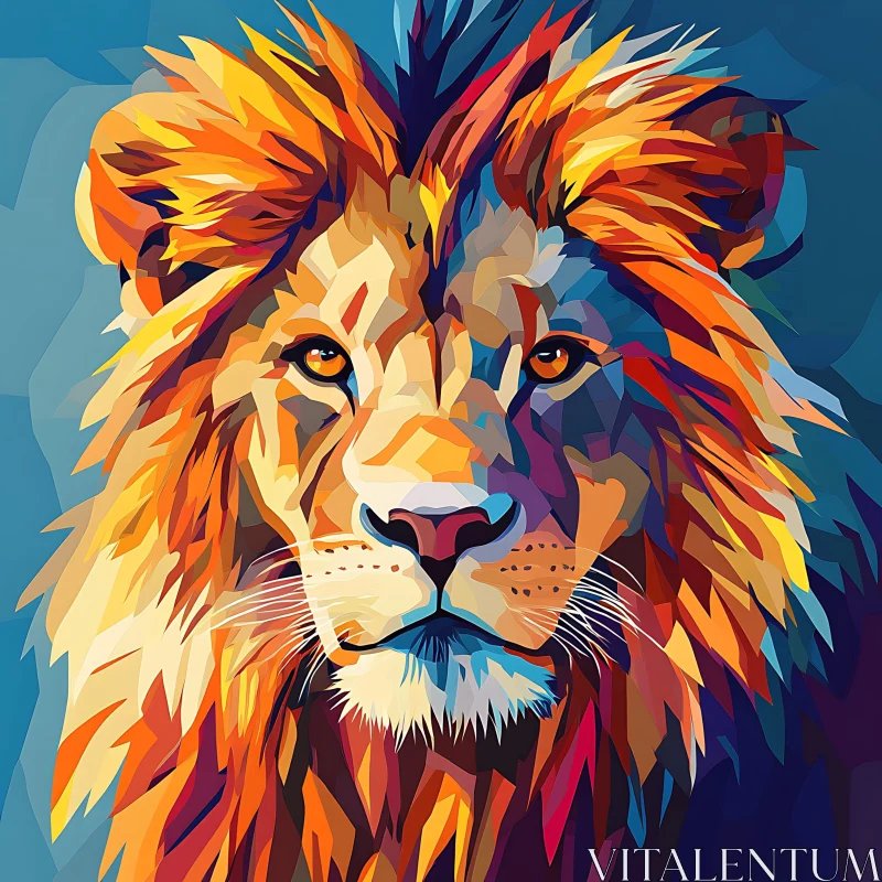 Geometric Lion Artwork with Warm Tones AI Image