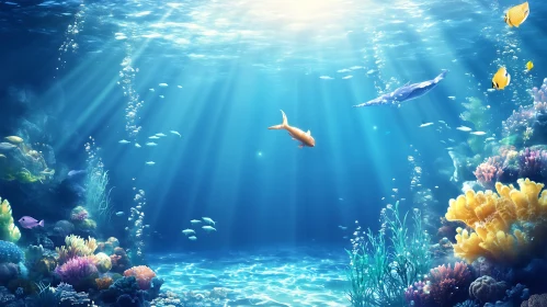 Sunlit Ocean Depths with Marine Life