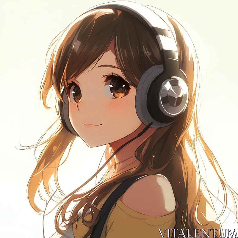 AI ART Anime Girl Listening to Music - Digital Art